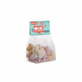 Blokzakje met kopkaartje en 50 gram snoep, Transparant/Wit, Vruchtenhartjes