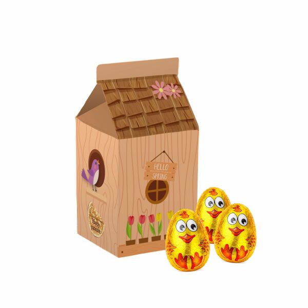 Melkpakje klein, Wit, Gouden chocolade kuikens Melkpakje klein, Wit, Gouden chocolade kuikens