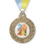50 mm ijzeren medaille met full colour doming en V‑gestikt lint