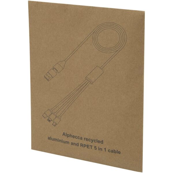 Alphecca 5-in-1-oplaadkabel van gerecycled aluminium en RPET - Zwart Alphecca 5-in-1-oplaadkabel van gerecycled aluminium en RPET - Zwart