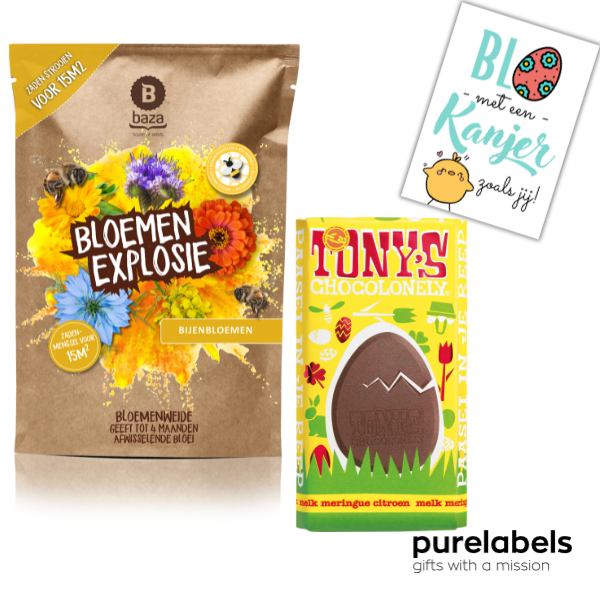 Paasgeschenk personeel | Bloemexplosie met Tony chocolonely geel | Brievenbus cadeau