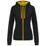 Damessweater met rits en capuchon in contrasterende kleur Black / Yellow XS