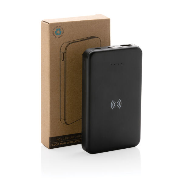 RCS gerecycled plastic 5.000 mAh 5W draadloze powerbank, zwart RCS gerecycled plastic 5.000 mAh 5W draadloze powerbank, zwart