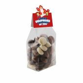 Blokzakje met kopkaartje in eigen vorm en 150 gram snoep Transparant/Wit Gemengde Chocolade Kruidnoten
