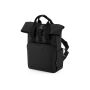 RECYCLED MINI TWIN HANDLE ROLL-TOP LAPTOP BACKPACK, BLACK, One size, BAG BASE