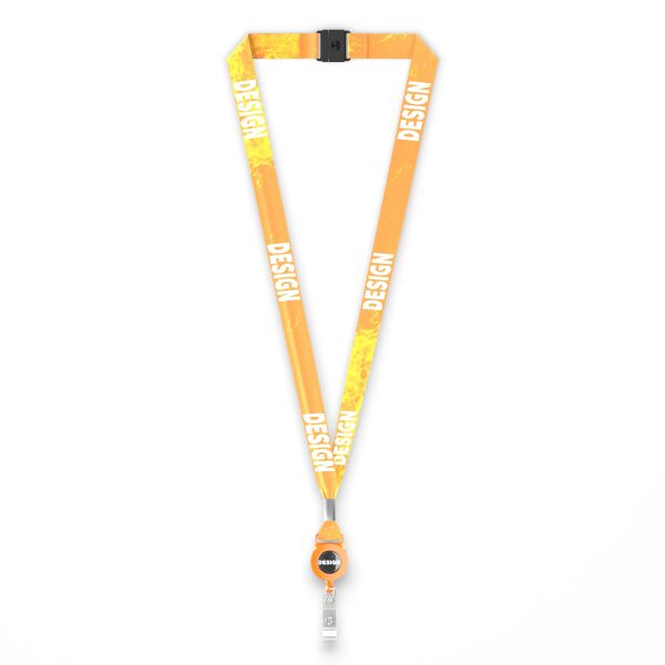 Gerecycled Polyester (rPET) sublimatie lanyard met badge reel met metalen krimp Gerecycled Polyester (rPET) sublimatie lanyard met badge reel met metalen krimp