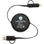 Chechia 5-in-1 100 cm intrekbare datasynchronisatie- en 45 W snellaadkabel van gerecycled plastic met bamboe details - Zwart