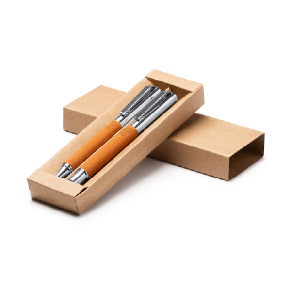 TOMBOL Balpen en rollerball set van gerecycled leer en metallic details