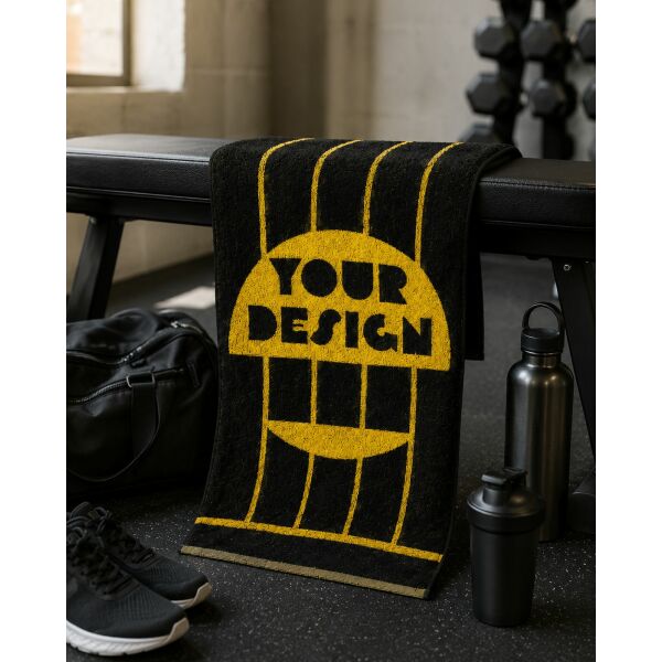 Custom-made sport handdoek 30 x 100 (2 kleuren geweven) met 500gsm Custom-made sport handdoek 30 x 100 (2 kleuren geweven) met 500gsm