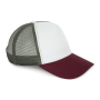 Ecologische uniseks truckerpet met 5 panelen Ivory / Dark Cherry / Organic Khaki One Size