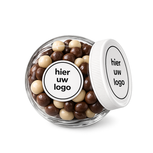 Luxe glazen pot met 215 gram LUXE chocolade pepernoten