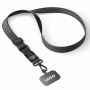 Geweven verstelbare crossbody telefoonhouder met gegraveerde metalen logoplaat