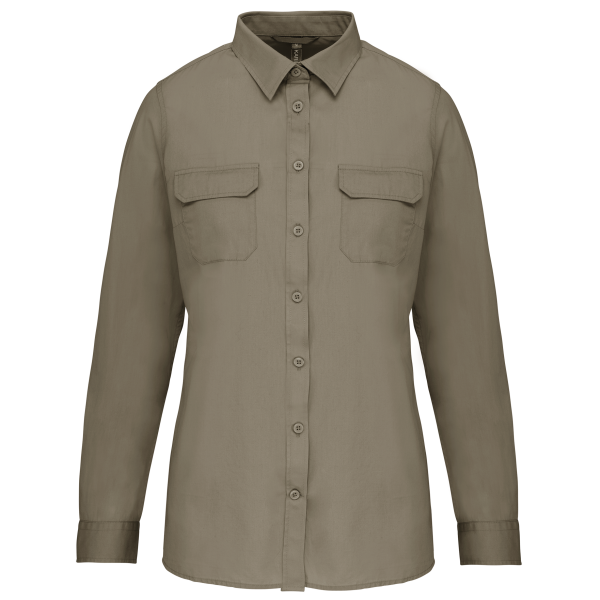 Damesoverhemd safari lange mouwen Light khaki XXL Damesoverhemd safari lange mouwen Light khaki XXL
