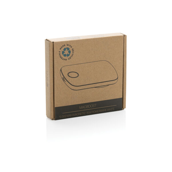 MagBoost gerecycled plastic 5000 mah magnetische powerbank, wit MagBoost gerecycled plastic 5000 mah magnetische powerbank, wit