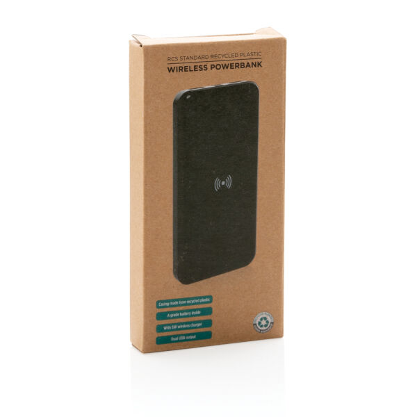 RCS standaard recycled plastic wireless powerbank, zwart RCS standaard recycled plastic wireless powerbank, zwart