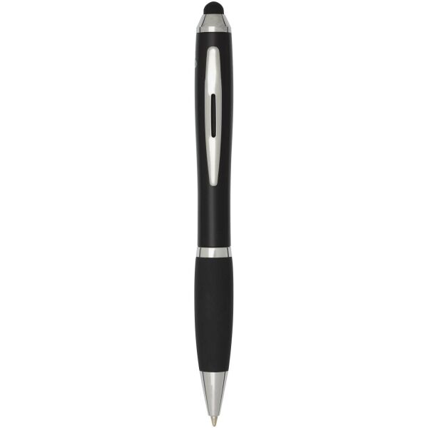 Nash RCS balpen met stylus van gerecycled plastic met gekleurde behuizing en zwarte grip (zwarte inkt) - Zwart Nash RCS balpen met stylus van gerecycled plastic met gekleurde behuizing en zwarte grip (zwarte inkt) - Zwart