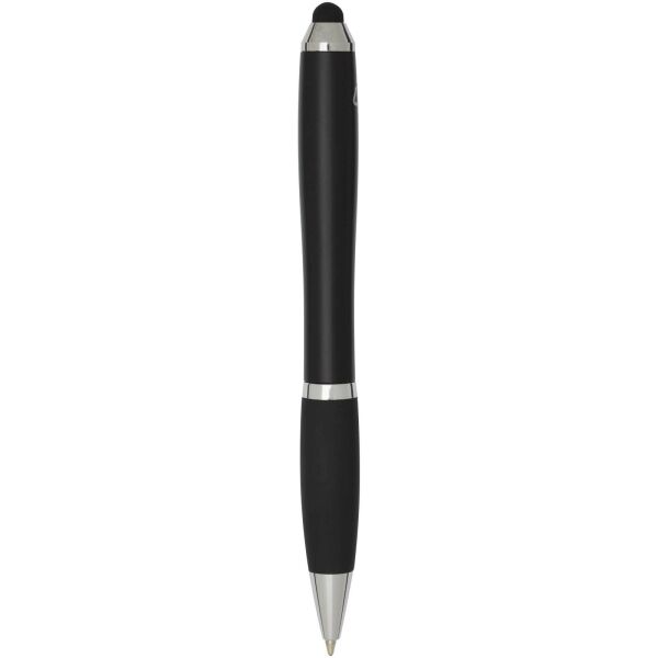 Nash RCS balpen met stylus van gerecycled plastic met gekleurde behuizing en zwarte grip (blauwe inkt) - Zwart Nash RCS balpen met stylus van gerecycled plastic met gekleurde behuizing en zwarte grip (blauwe inkt) - Zwart