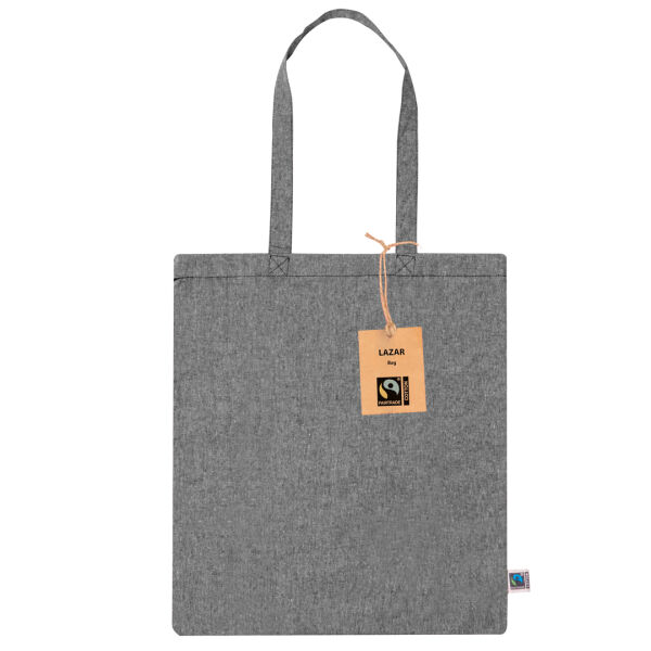 Gerecycled katoenen Fairtrade shopper Lazar | 120 g/m² | 38×42 cm | Lange hengsels | Zwart Gerecycled katoenen Fairtrade shopper Lazar | 120 g/m² | 38×42 cm | Lange hengsels | Zwart