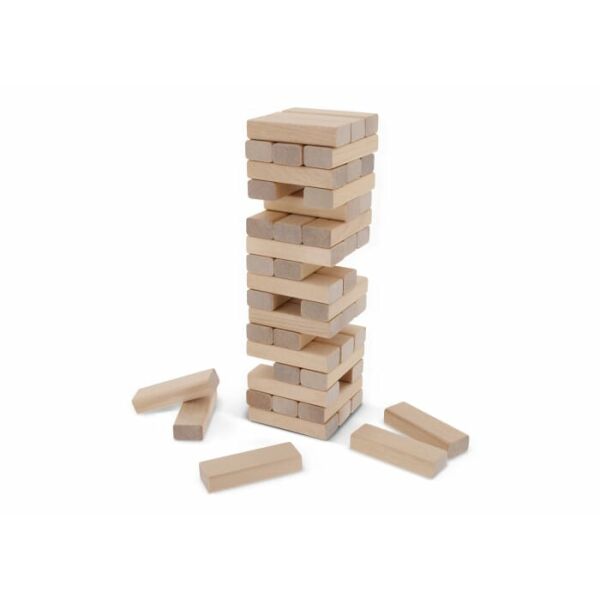 Houten toren spel in katoenen etui