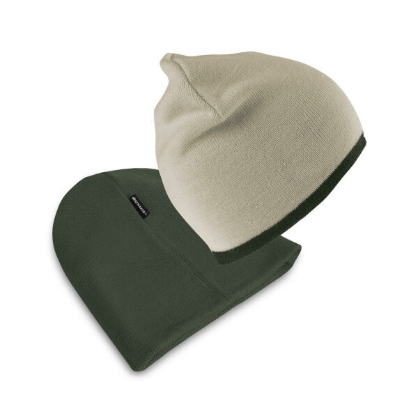 Soft Feel Cuffless Reversible Beanie - Stone/Olive - One Size Soft Feel Cuffless Reversible Beanie - Stone/Olive - One Size