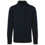 Ecologisch verwassen herenoverhemd in geborsteld fleece Washed Navy Blue 3XL