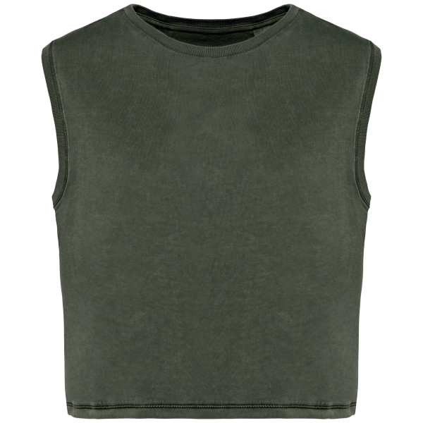 Ecologisch cropped mouwloos dames-T-shirt Washed Organic Khaki L Ecologisch cropped mouwloos dames-T-shirt Washed Organic Khaki L
