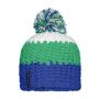 Crocheted Cap with Pompon aqua/lime-green/white