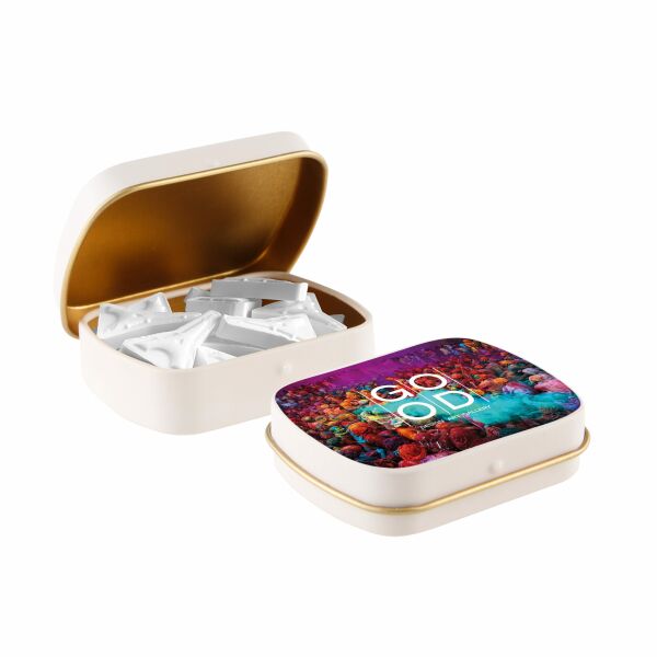 Mini scharnierblikje met vorm pepermunt Mat zand/goud Eiffel toren Mini scharnierblikje met vorm pepermunt Mat zand/goud Eiffel toren