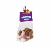 Blokzakje met kopkaartje in eigen vorm en 50 gram snoep, Transparant/Wit, Strooigoed