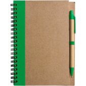 Notitieboek Stella | Gerecycled karton | Gelinieerd | Balpen groen