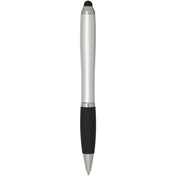 Nash RCS balpen met stylus van gerecycled plastic met gekleurde behuizing en zwarte grip (zwarte inkt) - Zilver Nash RCS balpen met stylus van gerecycled plastic met gekleurde behuizing en zwarte grip (zwarte inkt) - Zilver