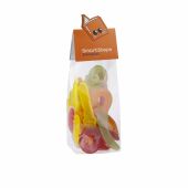 Blokzakje met kopkaartje in eigen vorm en 150 gram snoep, Transparant/Wit, Fruitsleutels