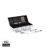 12-delige barbecue set in aluminium koffer, zilver, zwart