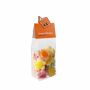 Blokzakje met kopkaartje in eigen vorm en 150 gram snoep, Transparant/Wit, Bloemen