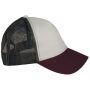 Ecologische uniseks truckerpet met 5 panelen ivory/dark cherry/organic khaki one size