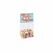 Blokzakje met kopkaartje en 100 gram snoep, Transparant/Wit, Gekleurde Suikereitjes Blokzakje met kopkaartje en 100 gram snoep, Transparant/Wit, Gekleurde Suikereitjes