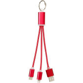 Metalen 3-in-1 oplaadkabel met sleutelhanger - Rood