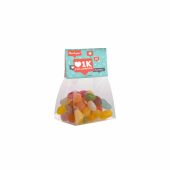 Blokzakje met kopkaartje en 50 gram snoep, Transparant/Wit, Jelly beans