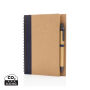 Kraft spiraal notitieboekje met pen, blauw