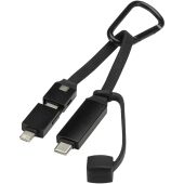 Algieba 65W 3-in-1 oplaadkabel van gerecycled aluminium met karabijnhaak - Zwart