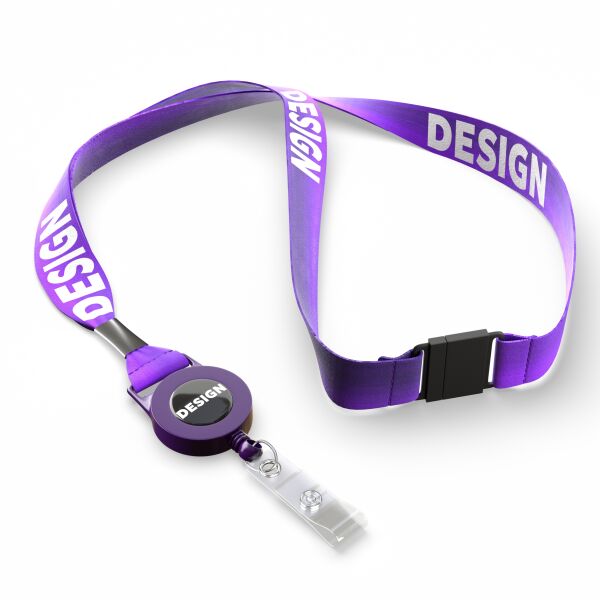 Gerecycled Polyester (rPET) sublimatie lanyard met badge reel met metalen krimp Gerecycled Polyester (rPET) sublimatie lanyard met badge reel met metalen krimp