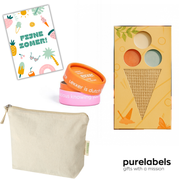 Zomergeschenk personeel | Toilettasje met cadeautjes | In brievenbusdoosje