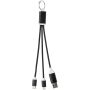 Metal 4-in-1 oplaadkabel van gerecycled aluminium met sleutelhanger - Zwart