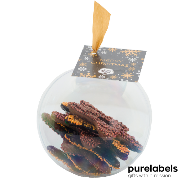 Kerst chocolade | Musket sterren goud en brons in kerstbal | 100g