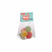 Blokzakje met kopkaartje en 50 gram snoep, Transparant/Wit, Gomballen