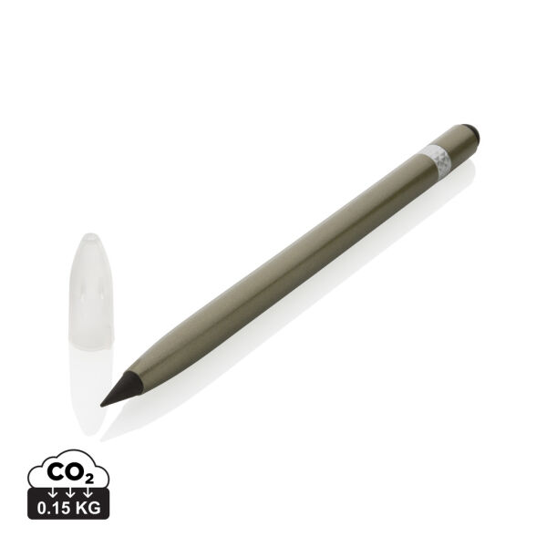 Aluminium inktloze pen met gum, groen Aluminium inktloze pen met gum, groen
