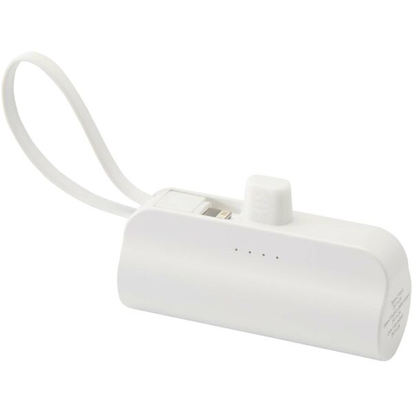 Alnair Type-C powerbank van 5000 mAh 10 W van gerecycled plastic met ingebouwde klapstandaard en 2 in 1 kabel - Wit Alnair Type-C powerbank van 5000 mAh 10 W van gerecycled plastic met ingebouwde klapstandaard en 2 in 1 kabel - Wit