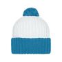 Knitted Cap with Pompon white/aqua