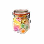 Weckpot 0,9 liter, gevuld met snoep, Transparant, Bloemen