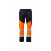 fluorescent orange/navy blue